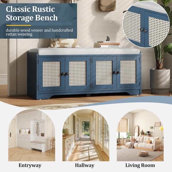 Harper & Bright Designs Antique Navy Storage Bench with Removable
