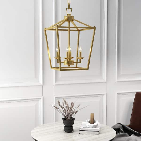 4-Light Pendant Light Soft Gold Farmhouse Light Fixture with 4 Feet Adjustable Chain