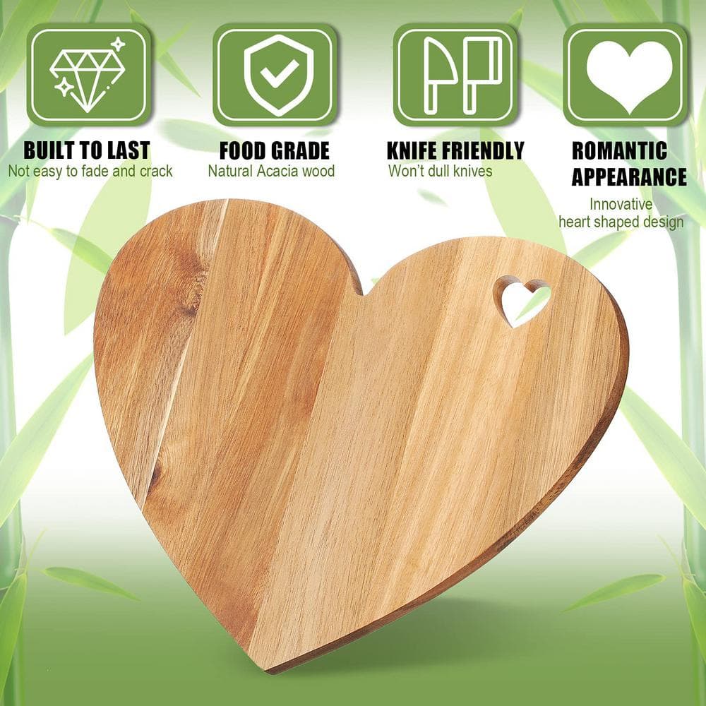 Heart Shaped Natural Brown Acacia Wood Cutting Board