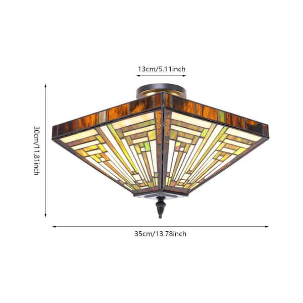 OUKANING 13.78 in. 2-Light Vintage Elegant Multi-Colored Stained