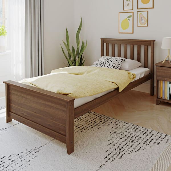 Classic Walnut Twin Wood Platform Bed