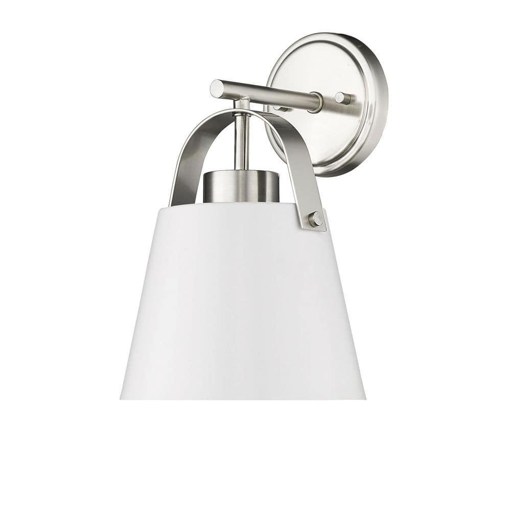 Matte White and Brushed Nickel Dimmable Wall Sconce