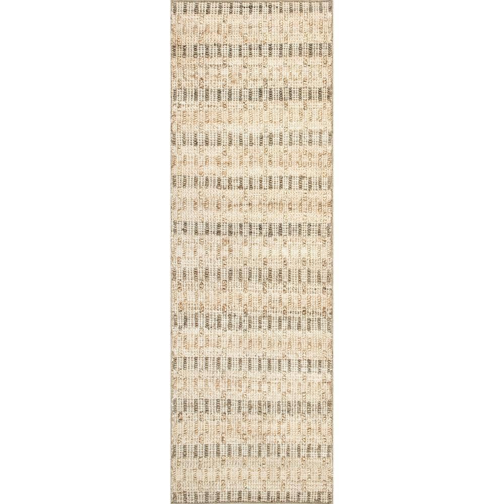 nuLOOM Delaney Hand Woven Striped Natural 2 ft. x 6 ft. Jute Indoor