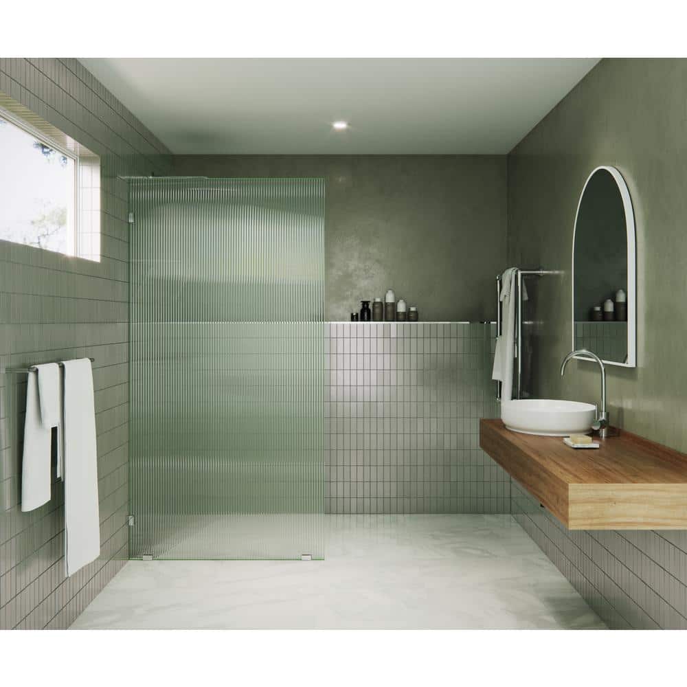 78 in. x 40 in. Frameless Fluted Glass Shower Panel with Polished Chrome Finish