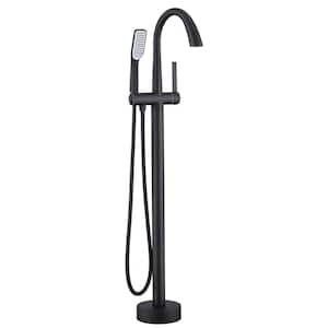 ACA Single Handle Floor Mount Bathtub Faucet FreeStanding Filler Tub Faucet with Handheld Shower in Matte Black
