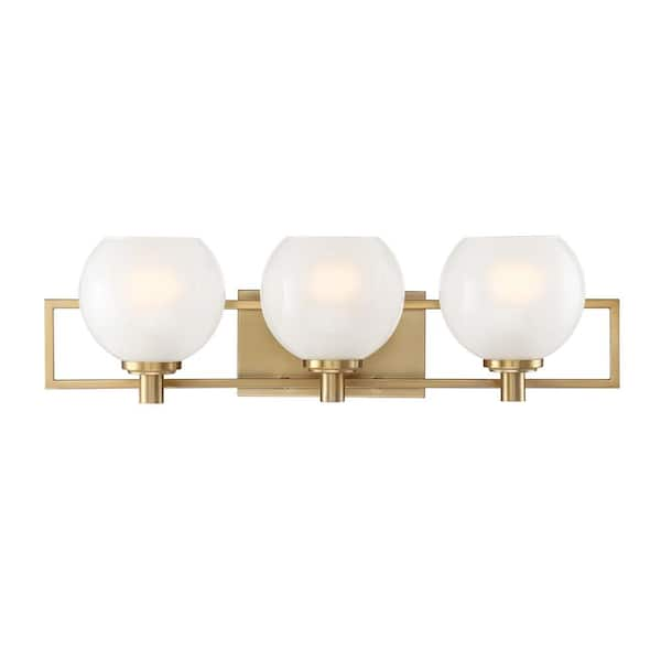 Designers Fountain Cowen 24 in. 3-Light Brushed Gold Mid-Century Modern Vanity with Etched Glass Shades