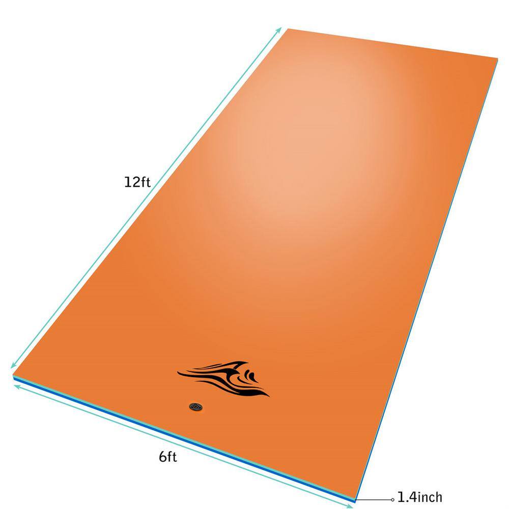 Afoxsos 12 x 6 ft Orange Multiplayer Floating Water Mat, Foam Pad, Pool