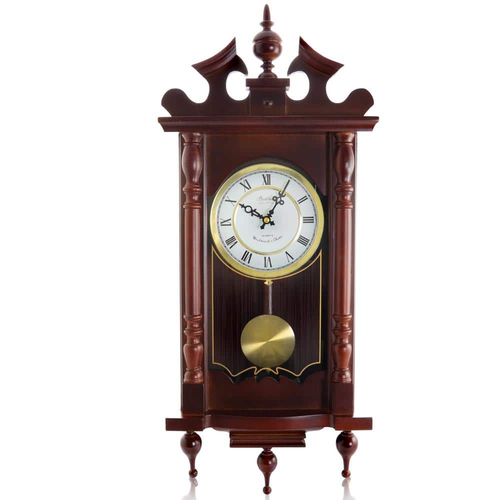 Bedford Clock Collection Cherry Oak Pendulum Wall Clock, Cherry Brown -  BED-1611
