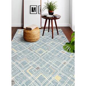 Valencia Teal 4 ft. x 6 ft. (3'6" x 5'6") Geometric Transitional Accent Rug