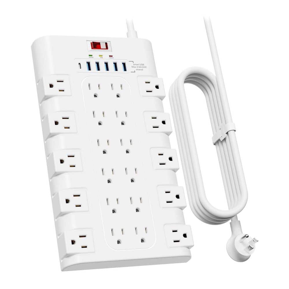 15 ft. White Power Strip Surge Protector Long Extension Cord Power Outlet with 6 USB Charging Ports and 22 AC Outlets price history on PriceWatchPro