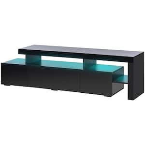 Modern Style Black High Gloss TV Stand Cabinet Fits TV's up to 70 in. with DVD Shelf and 16-colored LED Lights