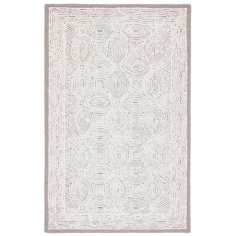 Ivory and Beige Abstract Hand-Tufted Wool Rug, 5' x 8'