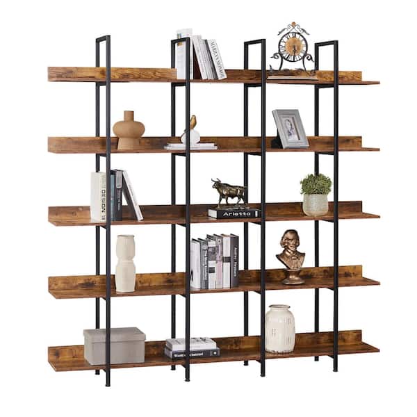 Polibi 70.87 in. H Brown Vintage Industrial Style 5-Shelf Bookcase