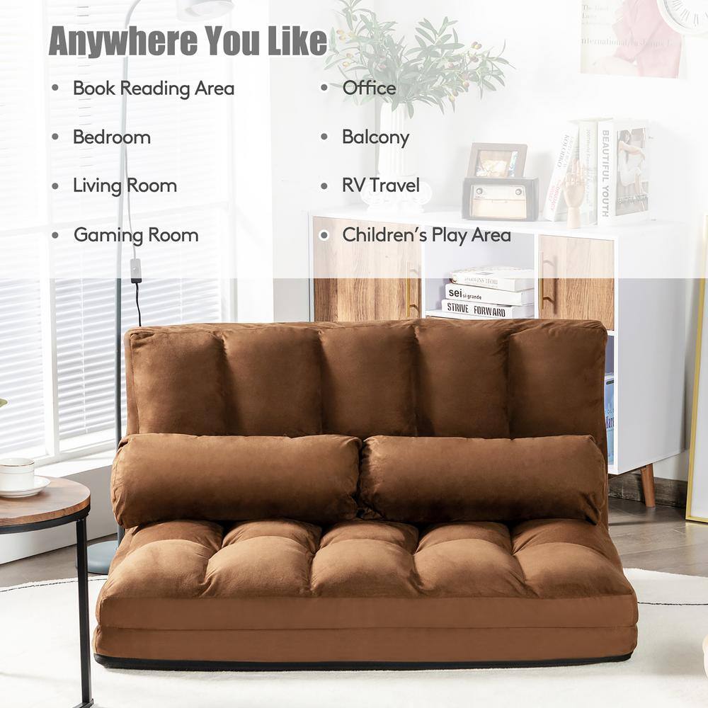 Brown Twin Sleeper Foldable Floor Sofa Bed with Metal Frame