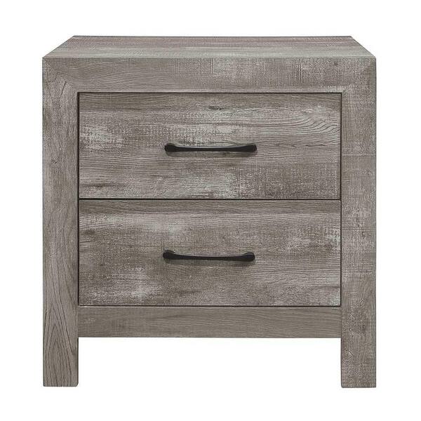 EVERGLADE HOME Quinby 2-Drawer Gray Nightstand (24.0 in. H x 23.5 in. W x 16.0 in. D)