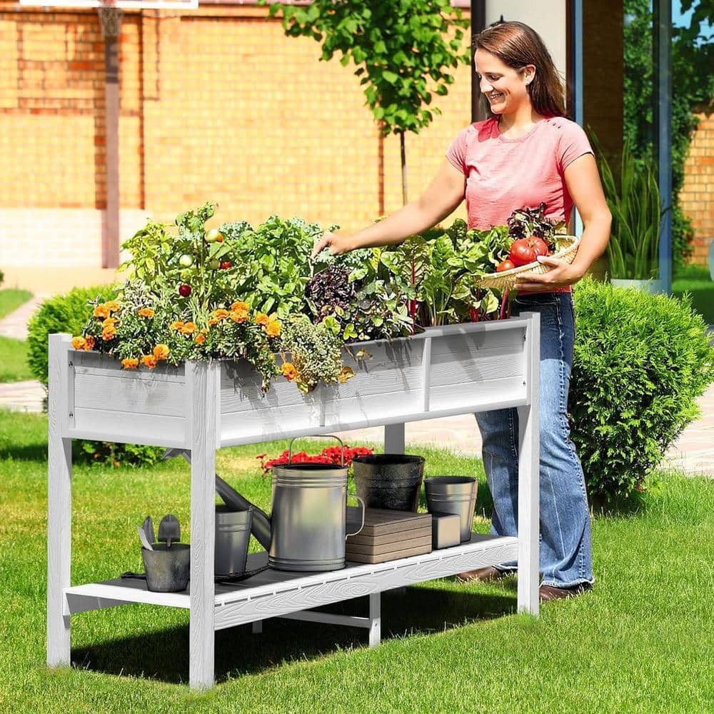 AUTMOON 46 in. x 17 in. x 28 in. Outdoor White Plastic Wood Raised