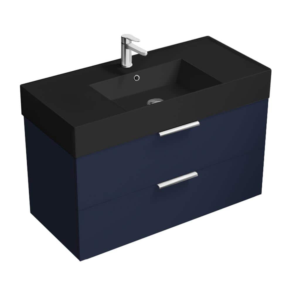 Derin 39.53 in. W x 18.11 in. D x 25.2 in. H Modern Bathroom Vanity in Night Blue with Matte Black Ceramic Top price history on PriceWatchPro