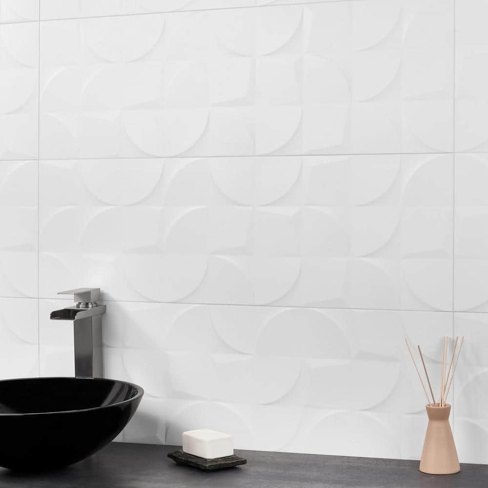Angela Harris 12" x 35" White Ceramic Patterned Wall Tile
