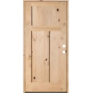 32 in. x 80 in. Rustic Knotty Alder 3-Panel Left-Hand/Inswing Unfinished Wood Prehung Front Door