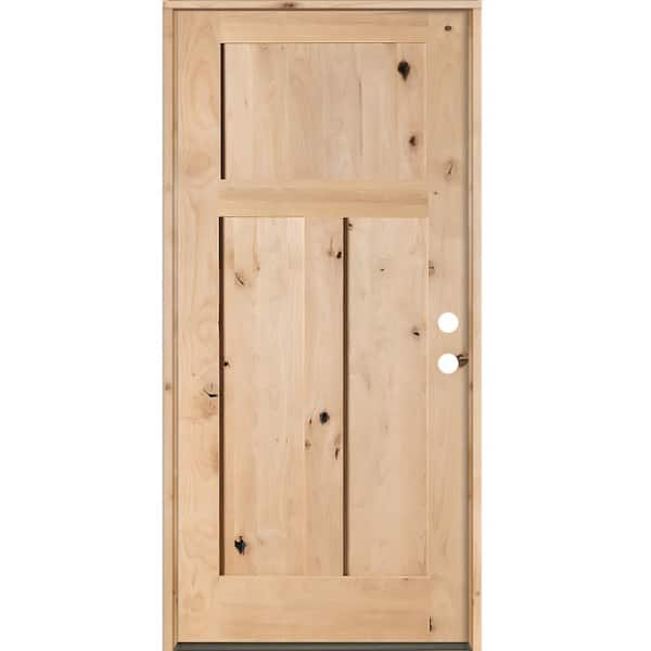 Krosswood Doors 32 in. x 80 in. Rustic Knotty Alder 3-Panel Left-Hand/Inswing Unfinished Wood Prehung Front Door