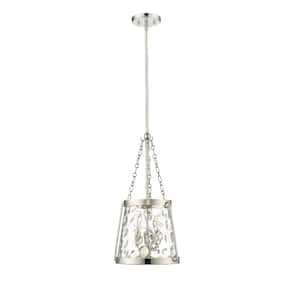 Adabella 120-Watt 3-Light Polished Nickel Pendant-Light Clear Hammered Shade