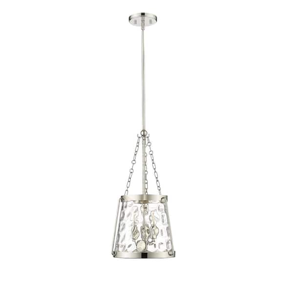Millennium Lighting Adabella 120-Watt 3-Light Polished Nickel Pendant-Light Clear Hammered Shade
