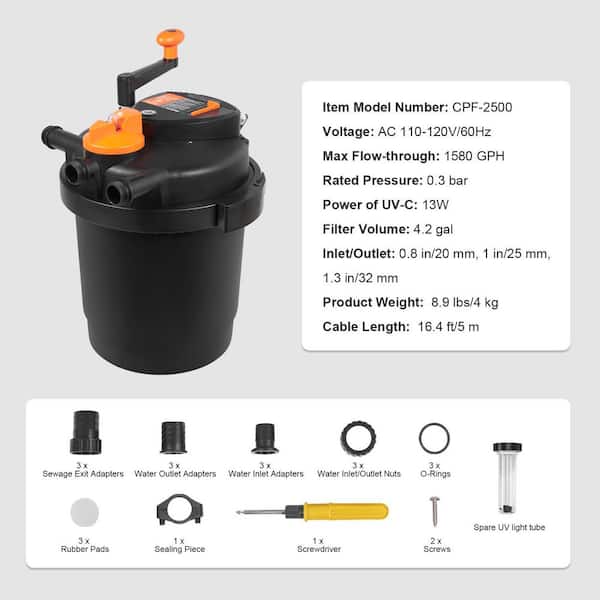 SKYSHALO Bio Pressure Pond Filter 1600 Gallons 1580 GPH