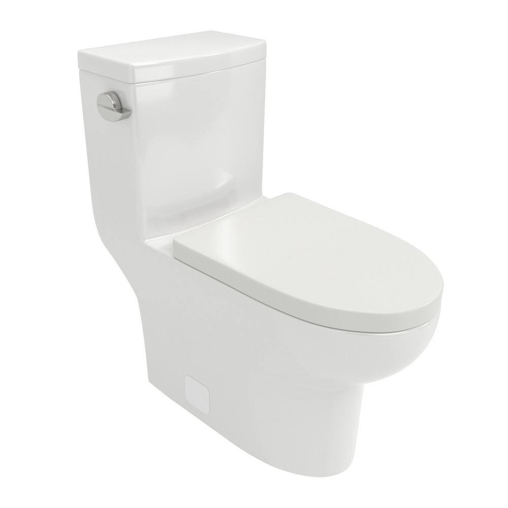 12 in. 1-piece 1.28 GPF Single Flush Elongated Toilet in White Seat Include