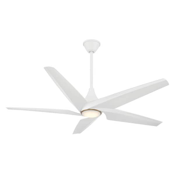 Switch-5 60 in. Smart Indoor Flat White Ceiling Fan with Integrated LED, Remote Control Included