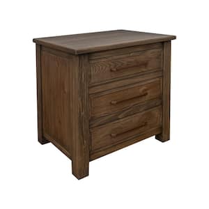 Loe Farmhouse Brown and Bronze 3 Drawer 26.75 in. W Nightstand