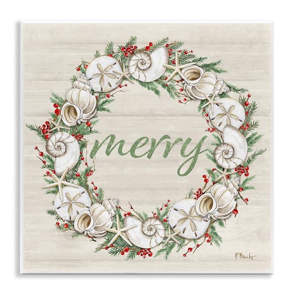 Stupell Industries Shells and Festive Holly by Paul Brent Unframed Typography Graphic Art Print 12 in. x 12 in.