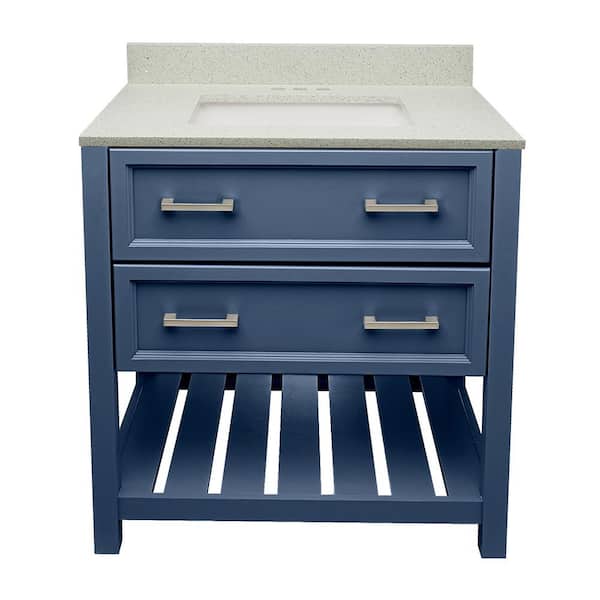 Ella Tremblant 31 in. W x 22 in. D x 36 in. H Bath Vanity in Navy Blue with Quartz Stone Galaxy White Top with White Basin