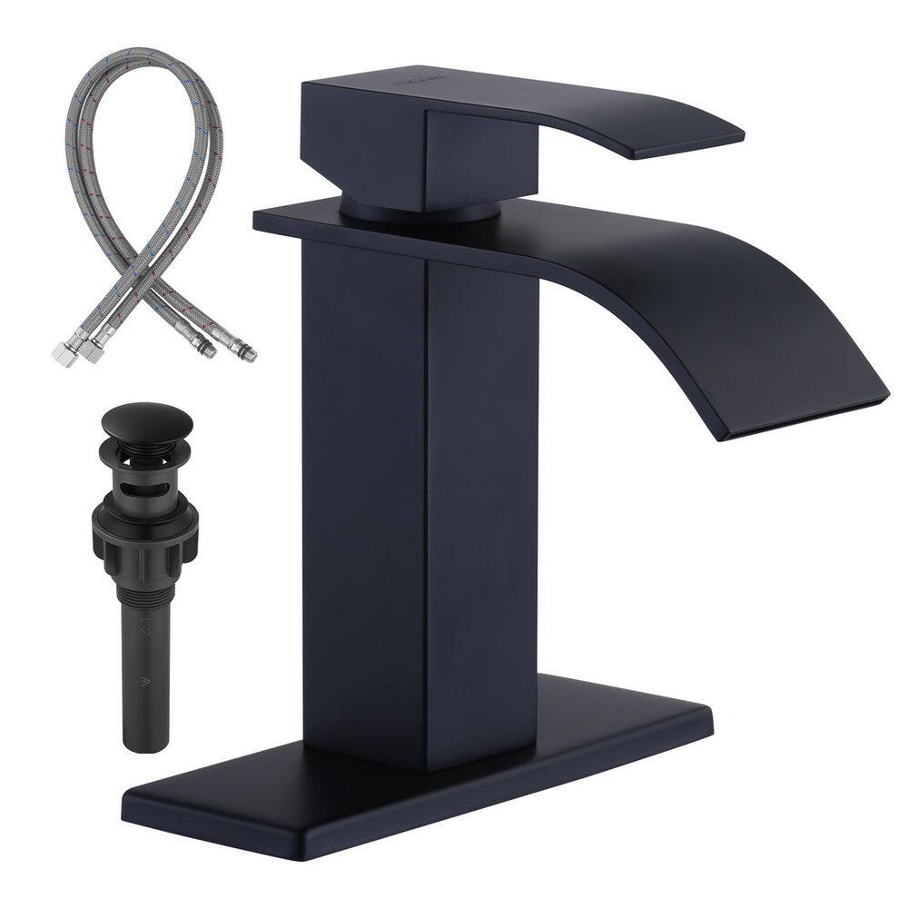 "Single Handle Single Hole Waterfall Bathroom Faucet with Deckplate and Supply Lines in Matte Black " price history on PriceWatchPro