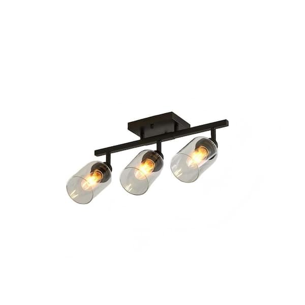 9 in. Black 3-Light Semi Flush Mount Chandelier with Adjustable Rotatable Heads, Clear Glass Shades for Hallway, Kitchen