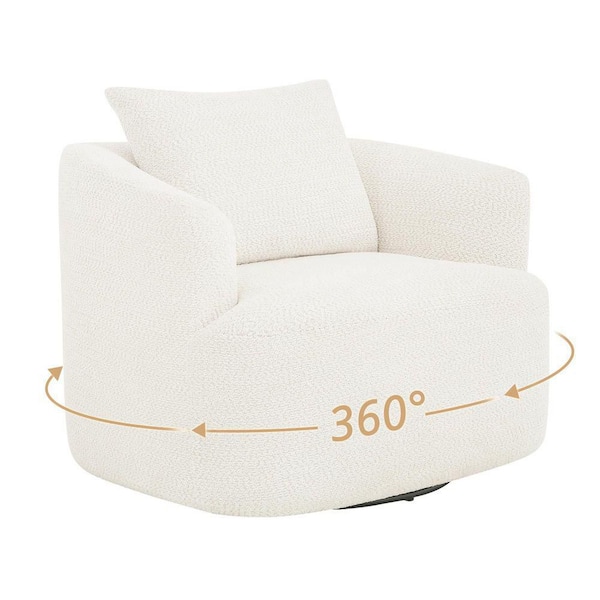 Beige Chenille Fabric 360° Swivel Barrel Armchair U-shaped Swivel Accent Chair with Metal Base