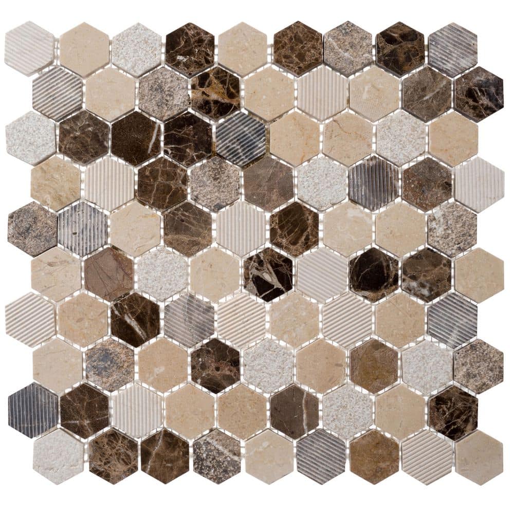 ANDOVA Amarillo Pepper Brown/White/Gray 12 in. x 11-5/8 in. Natural Stone Honeycomb Matte Mosaic Tile (4.85 sq. ft./Case), Tan/ Brown/ Gray Textured -  ANDAMA101