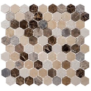 Amarillo Pepper Brown/White/Gray 12 in. x 11-5/8 in. Natural Stone Honeycomb Matte Mosaic Tile (4.85 sq. ft./Case)