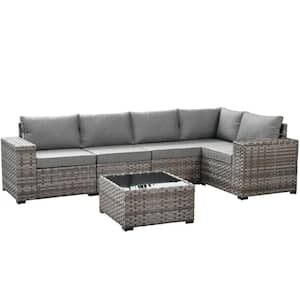 Beatrice 6-Piece Wicker Outdoor Sectional Set with Dark Gray Cushions