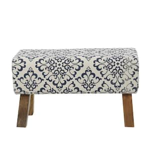 Cream Upholstered Scroll Bench with Tapered Wooden Legs 15 in. X 18 in. X 33 in.