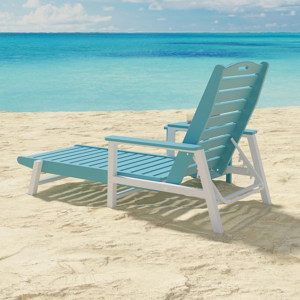 Cesicia Blue HDPE Outdoor Chaise Lounge Patio Pool Chair with Adjustable Back