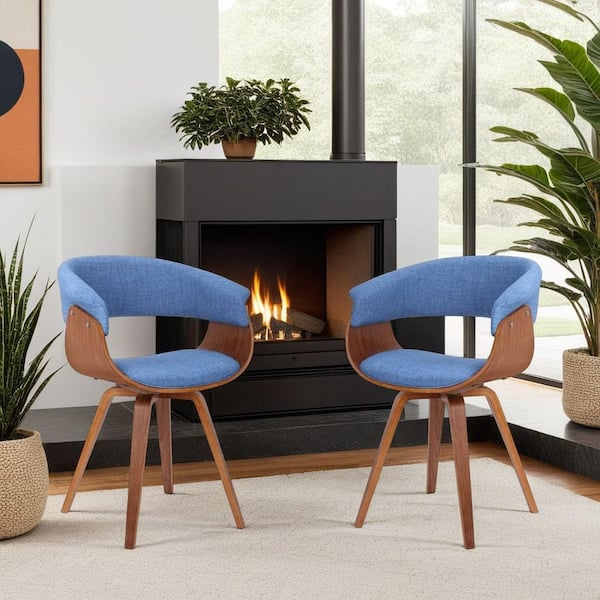 Summer Blue / Walnut Fabric Arm Chair (Set of 2)