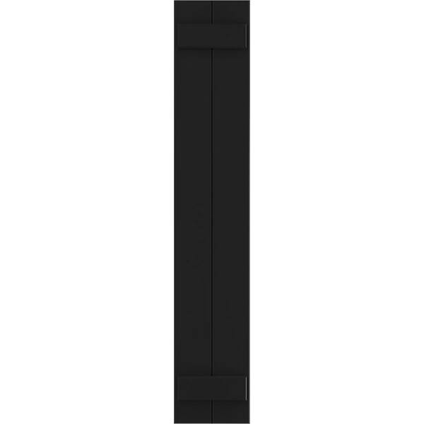 Ekena Millwork 10 3/4" x 66" True Fit PVC Two Board Joined Board-n-Batten Shutters, Black (Per Pair)