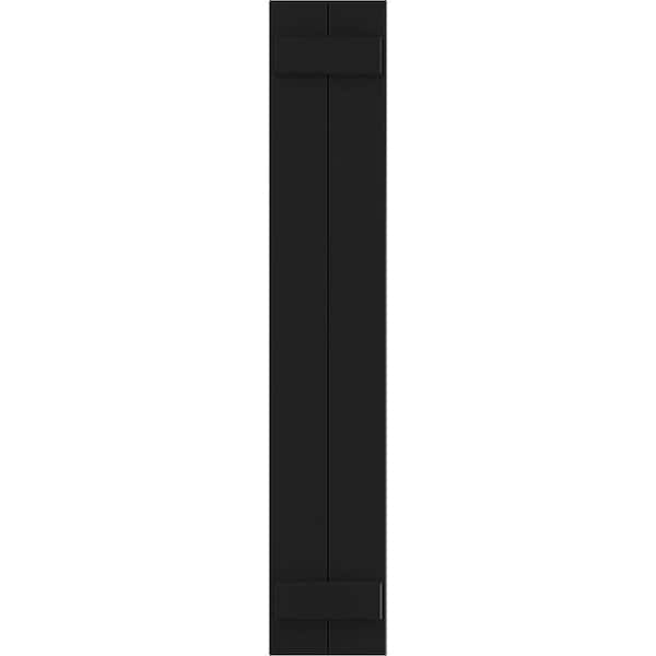 Ekena Millwork 10 3/4" x 70" True Fit PVC Two Board Joined Board-n-Batten Shutters, Black (Per Pair)