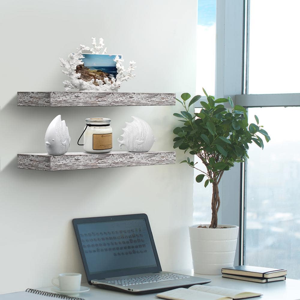 Coastal Charm White Floating Shelves 2-Pack for Living Room or Bedroom