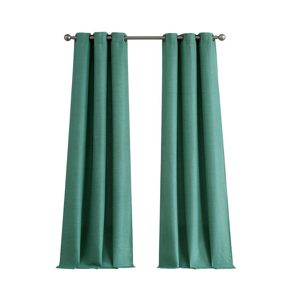 Tribeca Teal Faux Silk Grommet Room Darkening Curtain - 76 in. W x 96 ...