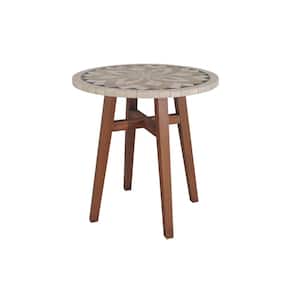 Round Wood and Stone Balcony Height Outdoor Dining Table