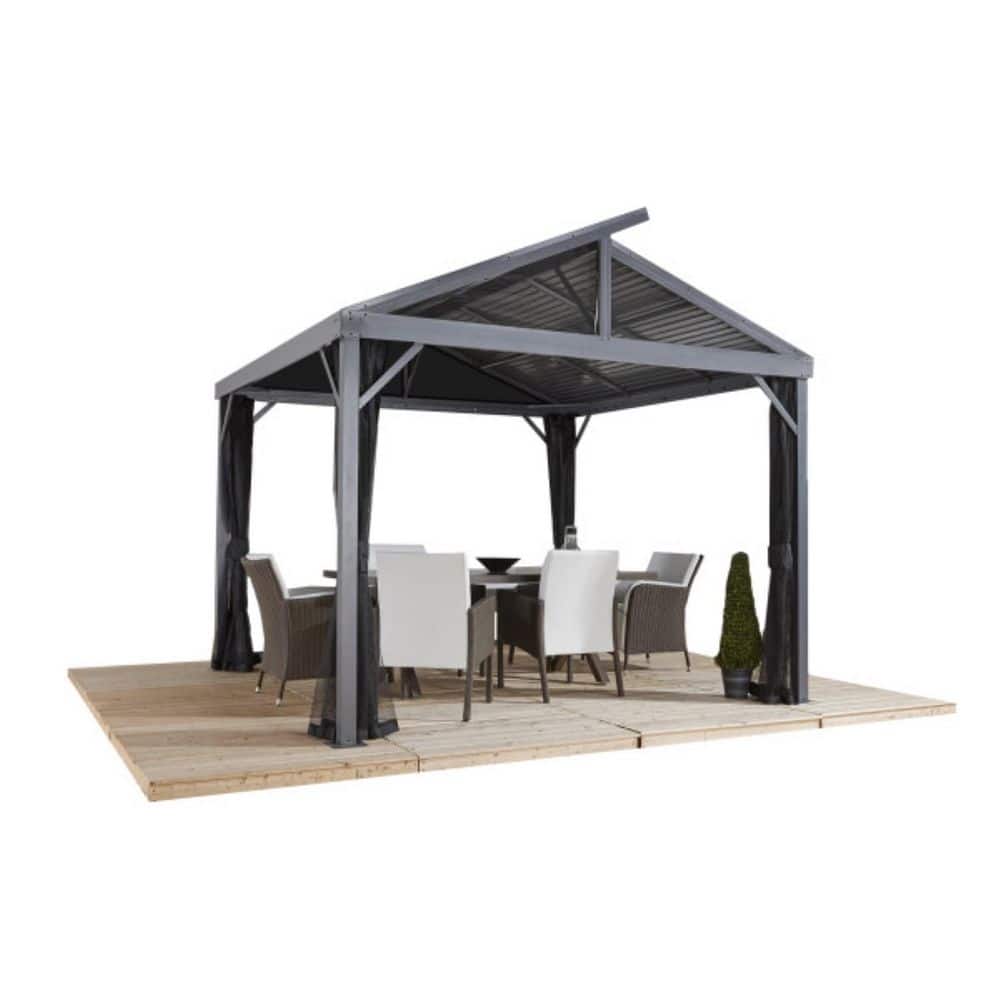 Sanibel II 10 ft x 10 ft Gray Aluminum and Steel Gazebo with Mosquito Netting