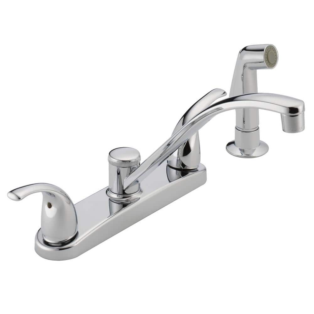 Chrome Transitional Double Handle Kitchen Faucet with Side Sprayer