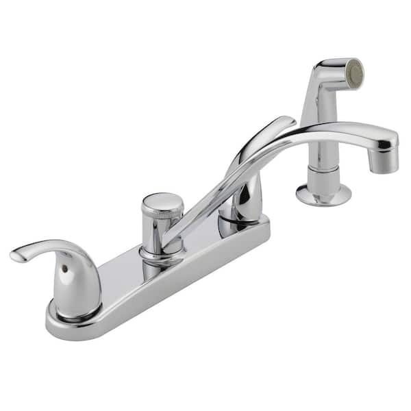 Peerless Core Double Handle Standard Kitchen Faucet with Side Sprayer in Chrome