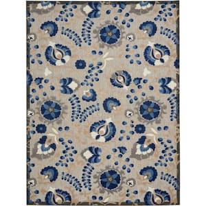 Aloha Blue 10 ft. x 13 ft. Floral Modern Indoor/Outdoor Patio Area Rug